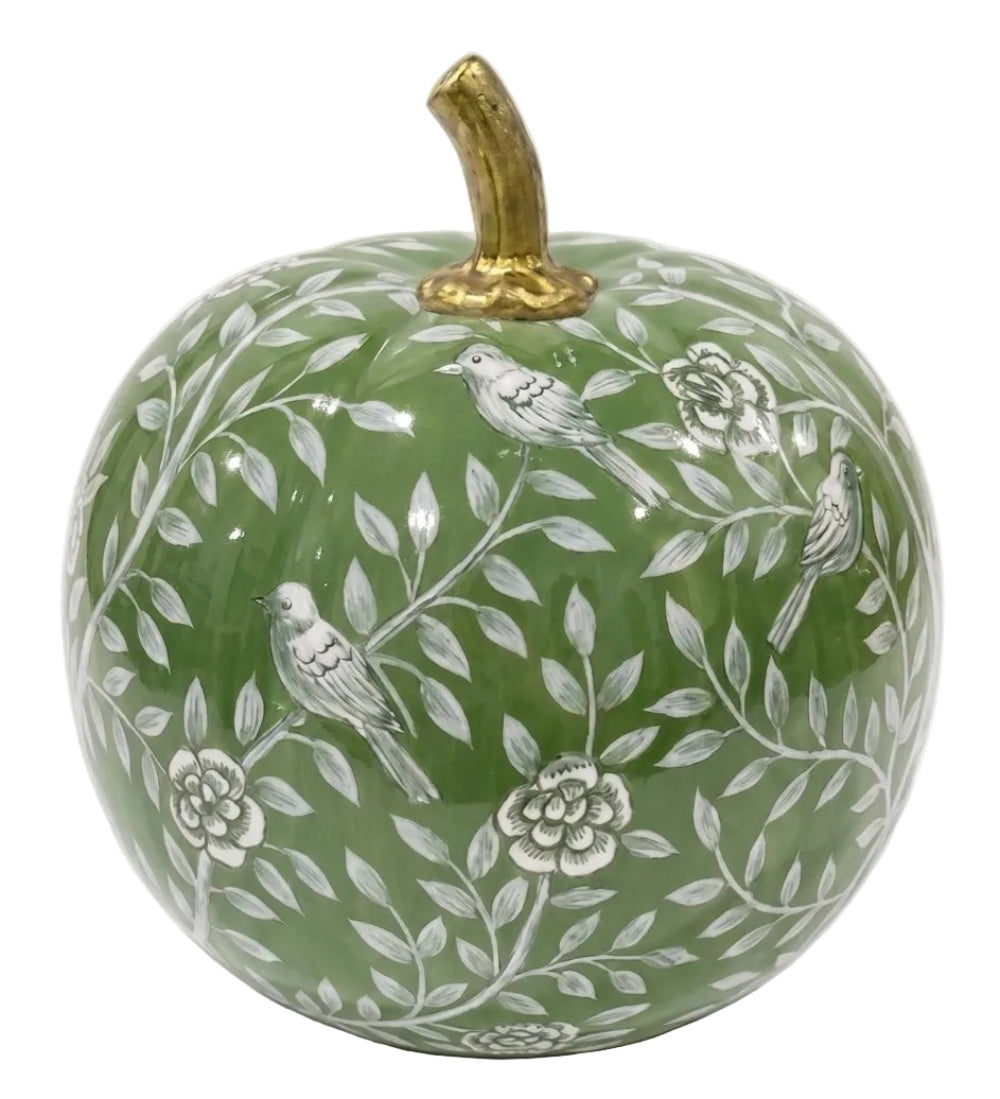 Green Bird & Vine Silhouette Metal Pumpkin – Available in Two Sizes
