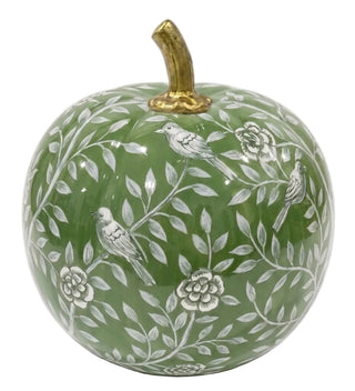 Green Bird & Vine Silhouette Metal Pumpkin – Available in Two Sizes