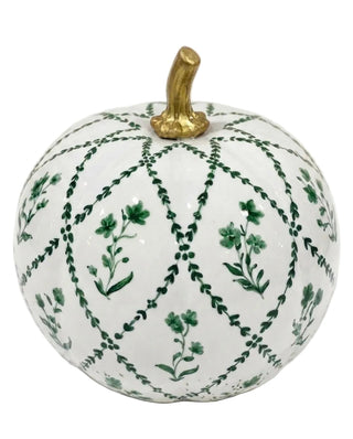 Green Garden Trellis Hand-Painted Metal Pumpkin – 6-Inch