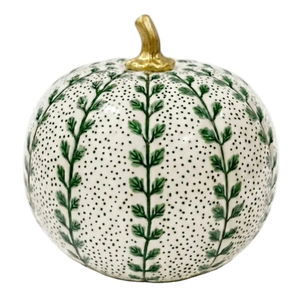 Green Meadow Sprig Metal Pumpkin – Available in Two Sizes