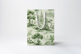 Green Toile Illustrated Gift Bag with Handles