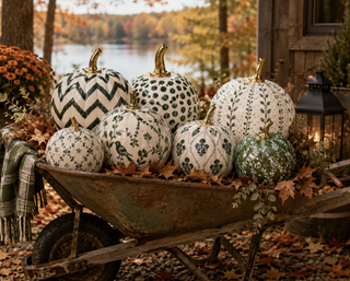Green Dotted Hand-Painted Metal Pumpkin – 4-Inch