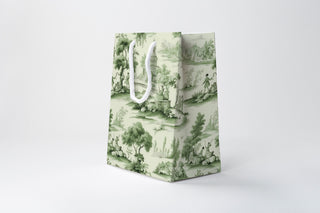 Green Toile Illustrated Gift Bag with Handles