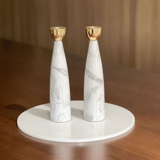Grey Marble Taper Candlesticks with Gold Holders