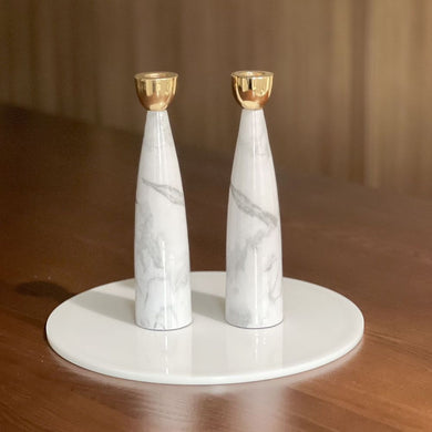 Grey Marble Taper Candlesticks with Gold Holders