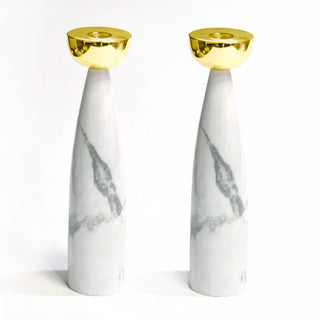 Grey Marble Taper Candlesticks with Gold Holders