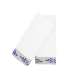White Turkish Cotton Guest Towels with Blue Lavender Floral Borders – Set of 2
