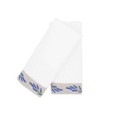 White Turkish Cotton Guest Towels with Blue Lavender Floral Borders – Set of 2