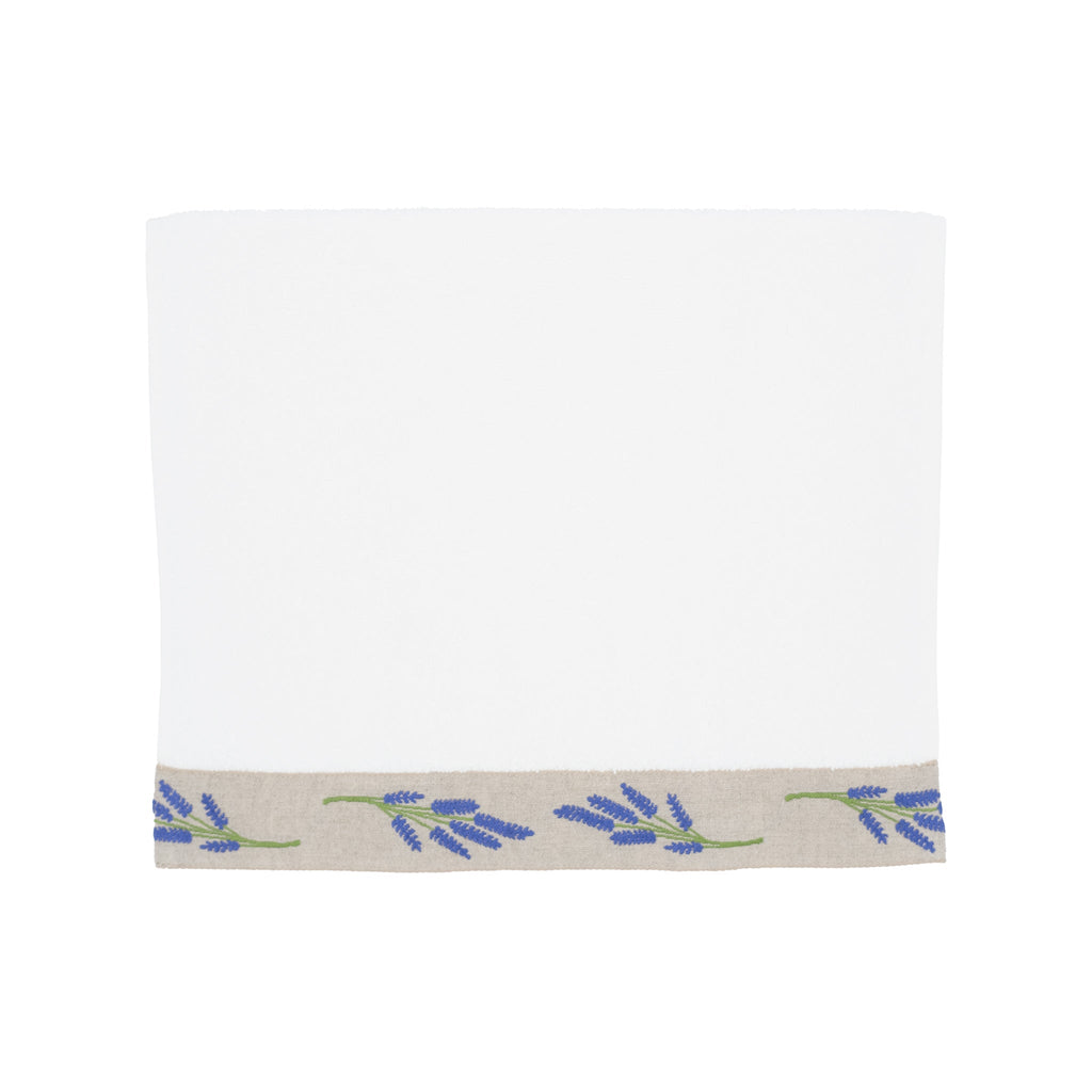 White Turkish Cotton Guest Towels with Blue Lavender Floral Borders – Set of 2