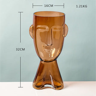 Abstract Human Face Glass Flower Vase