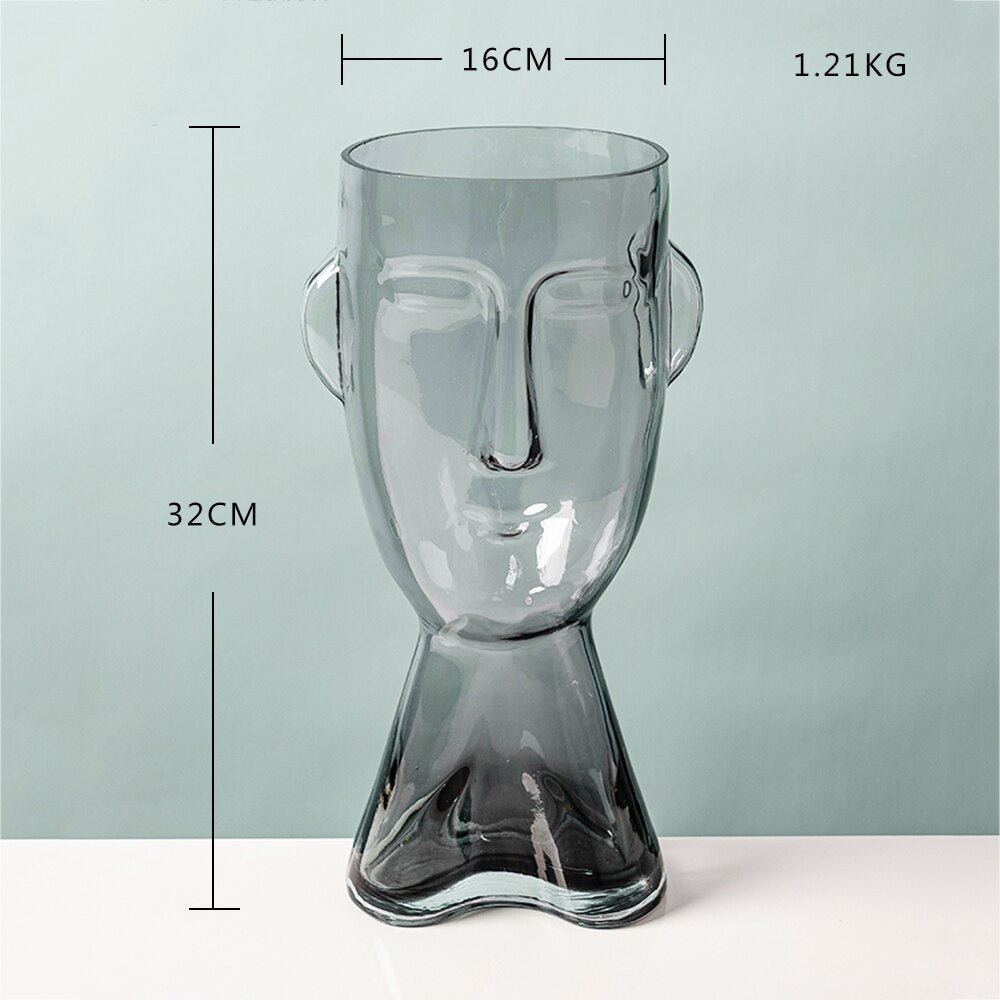 Abstract Human Face Glass Flower Vase