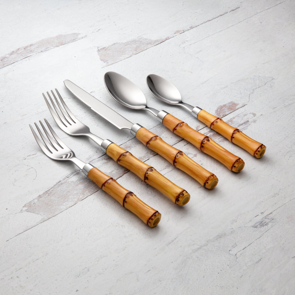 Cambridge Bamboo Plastic Handle 20-Piece Flatware Set, 18/0 stainless steel