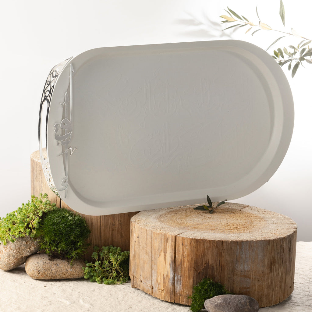 Liqa'a - Serving Tray - Pearl White & Silver