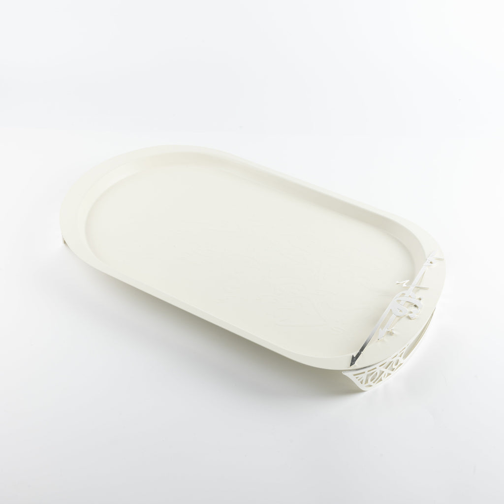 Liqa'a - Serving Tray - Pearl White & Silver