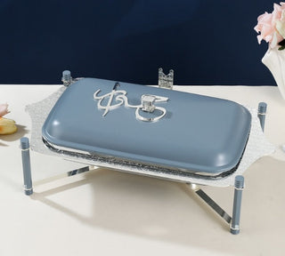 Jiwar Medium Twin Candle Pyrex Chafer – Haze Blue & Silver, Elegant Food Warmer for Events