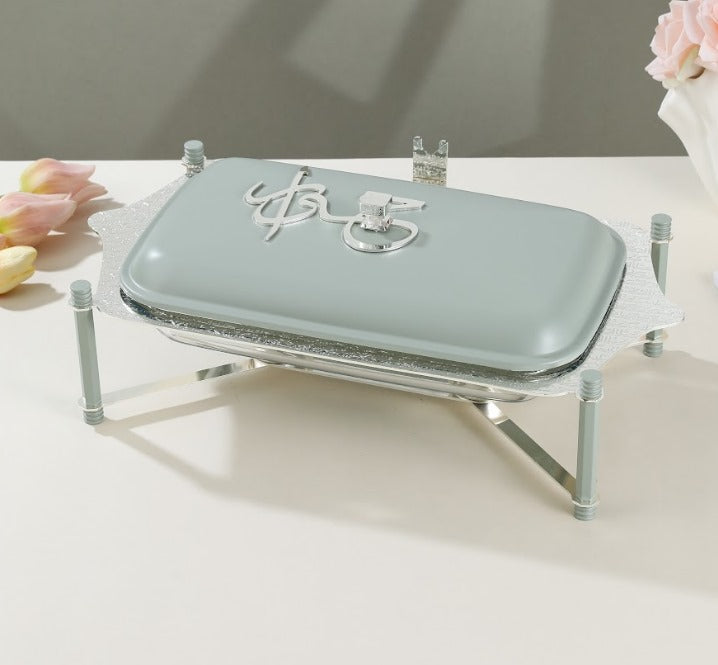Jiwar Medium Twin Candle Pyrex Chafer – Mint Green & Silver, Elegant Food Warmer