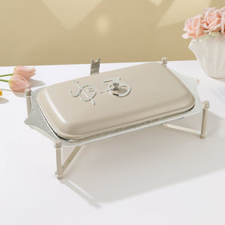 Jiwar Large Twin Candle Pyrex Chafer – Beige & Silver, Buffet Food Warmer for Parties