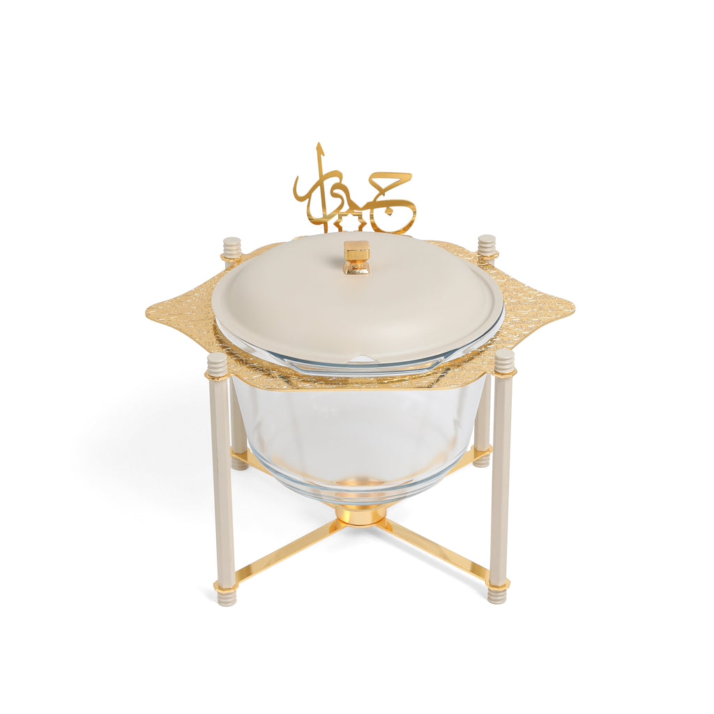 Jiwar Deluxe Gold Engraved Soup Buffet Beige & Gold | Luxury Serveware