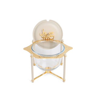 Jiwar Deluxe Gold Engraved Soup Buffet Beige & Gold | Luxury Serveware