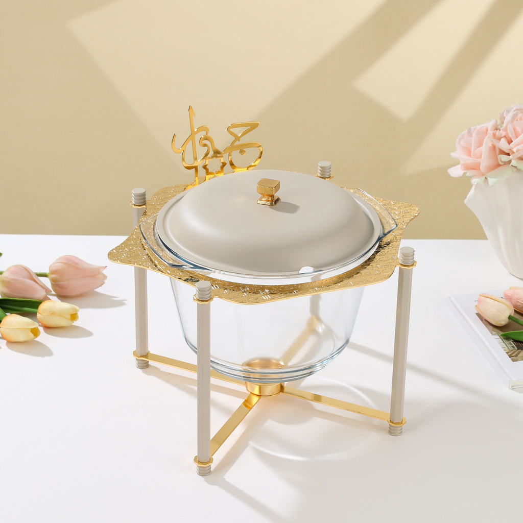 Jiwar Deluxe Gold Engraved Soup Buffet Beige & Gold | Luxury Serveware
