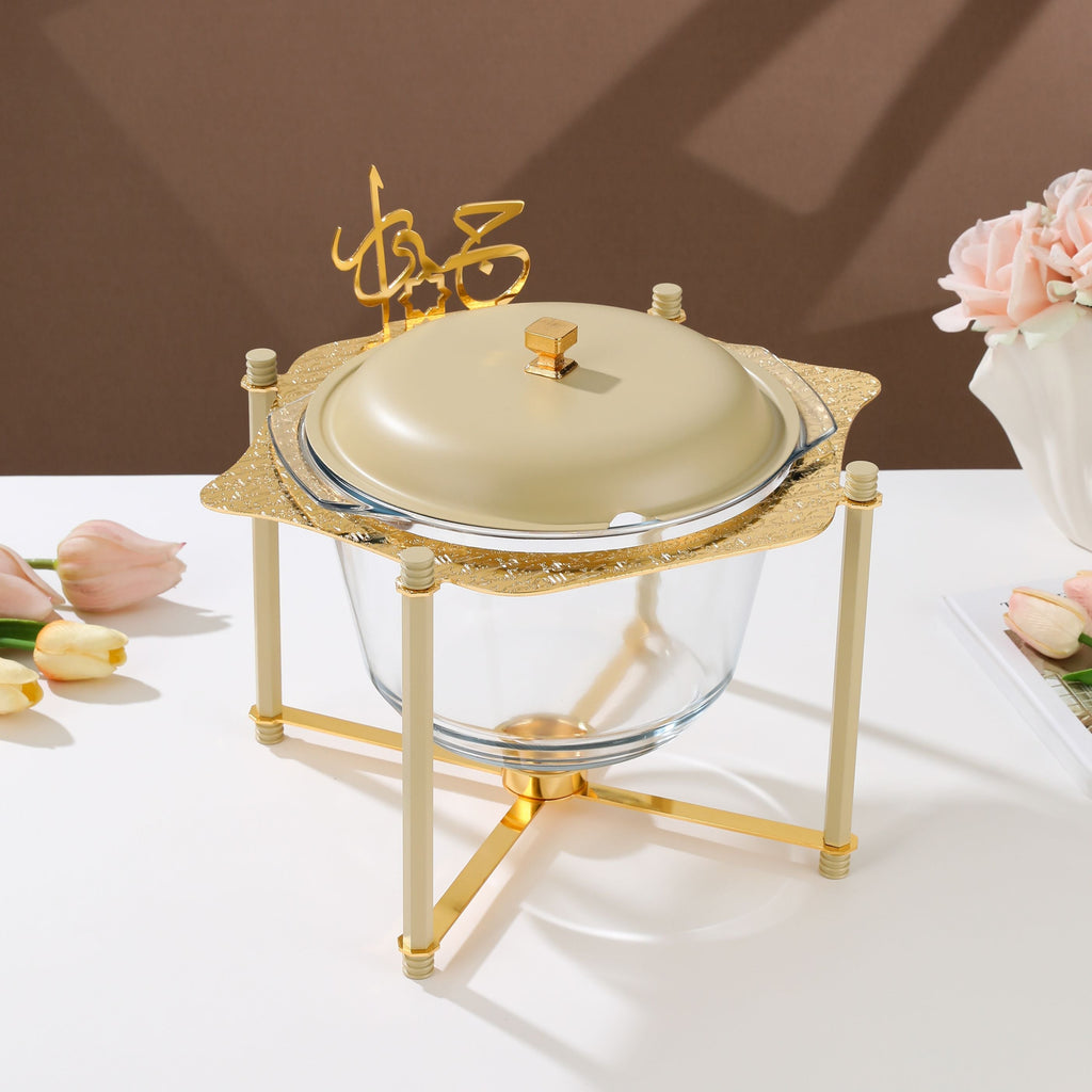 Jiwar Deluxe Gold Engraved Soup Buffet Ivory & Gold | Luxury Serveware