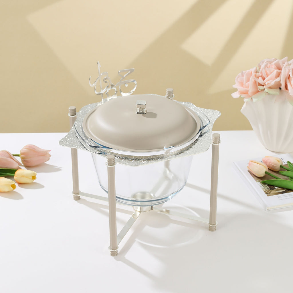 Jiwar Deluxe Gold Engraved Soup Buffet Beige & Silver | Luxury Serveware