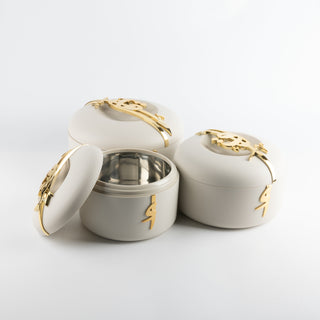 Liqa'a - Food Thermos/ Warm Serv (Set of 3) - Beige & Gold