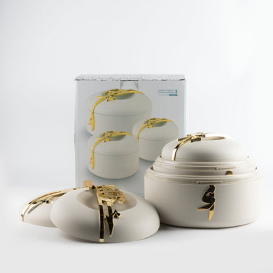Liqa'a - Food Thermos/ Warm Serv (Set of 3) - Beige & Gold
