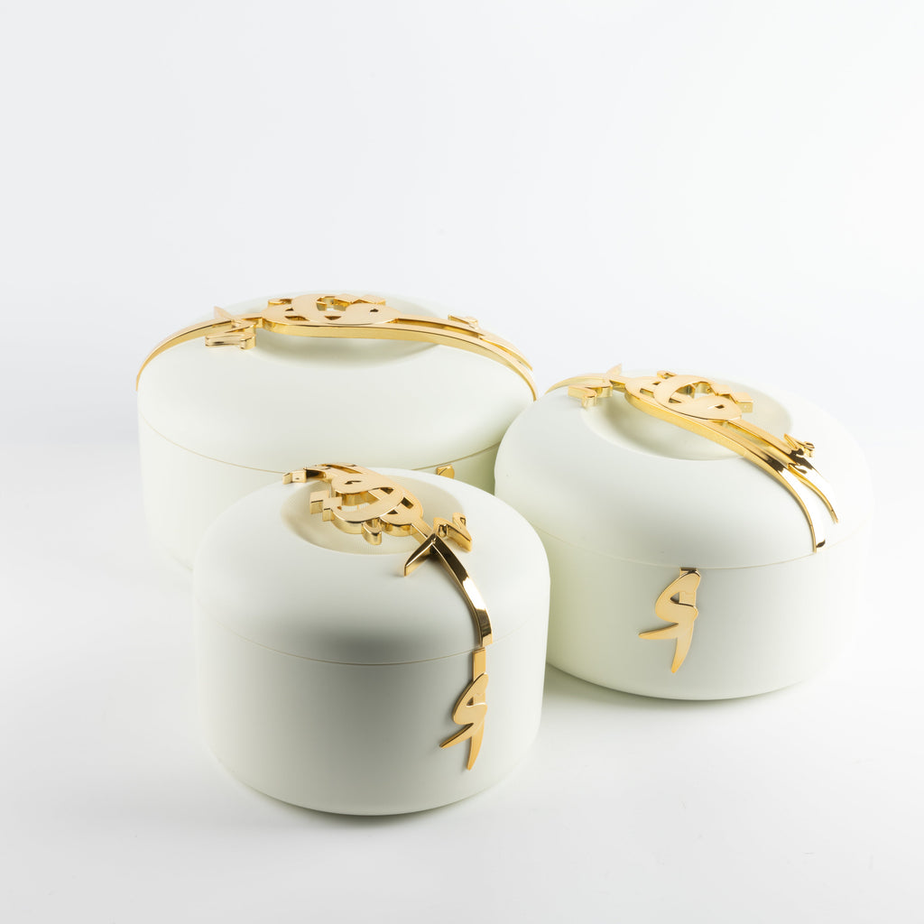 Liqa’a Food Thermos & Warm Serve Set (3-Piece) – Pearl White & Gold