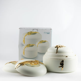 Liqa’a Food Thermos & Warm Serve Set (3-Piece) – Pearl White & Gold