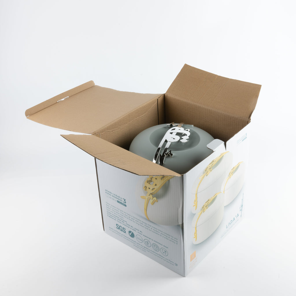 Liqa’a Food Thermos & Warm Serve Set (3-Piece) – Grey & Silver