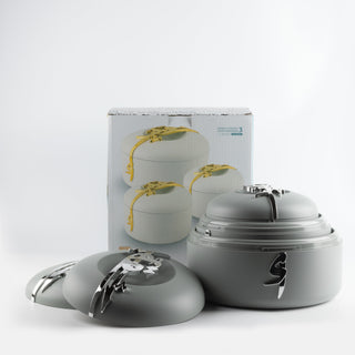 Liqa’a Food Thermos & Warm Serve Set (3-Piece) – Grey & Silver