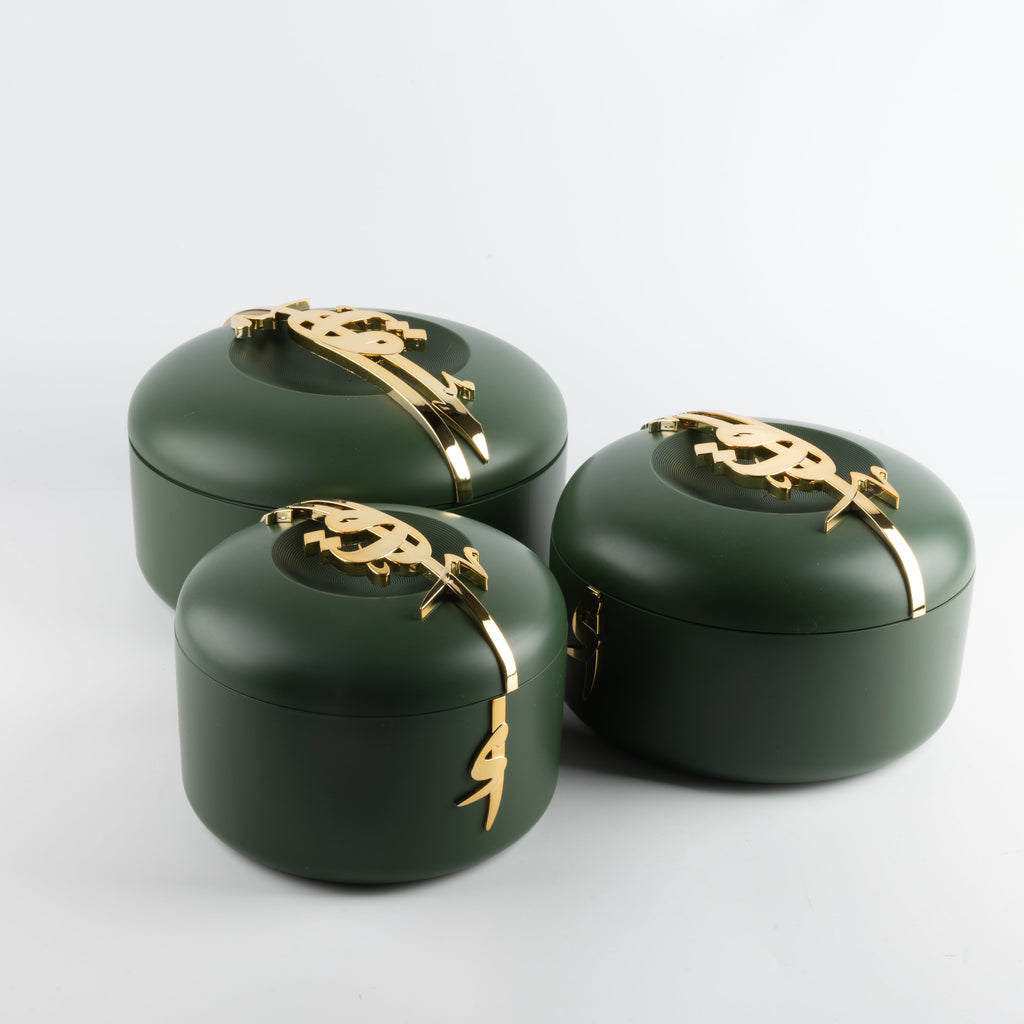Liqa’a Food Thermos Set 3-Piece – Olive Green & Gold | Elegant Warm Serveware