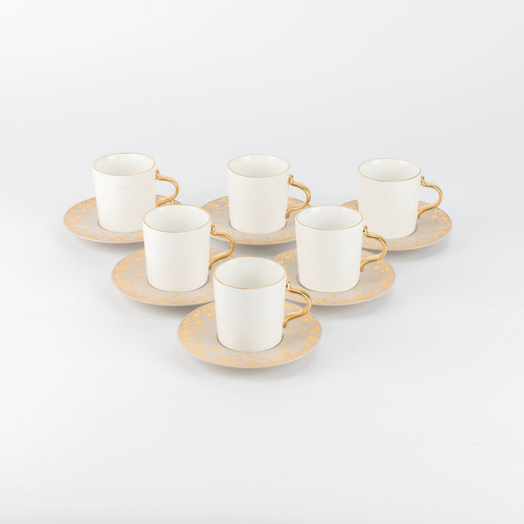 Nourhan - Espresso/Turkish Coffee Set (12-Pc) - Gold & Beige