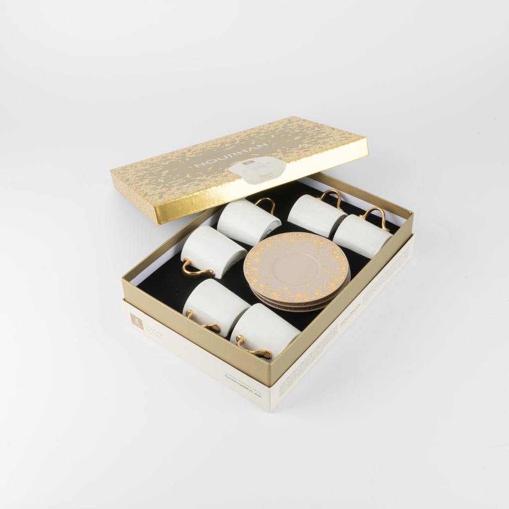 Nourhan - Espresso/Turkish Coffee Set (12-Pc) - Gold & Beige