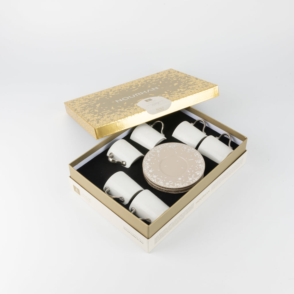 Nourhan - Espresso/Turkish Coffee Set (12-Pc) - Beige & Silver