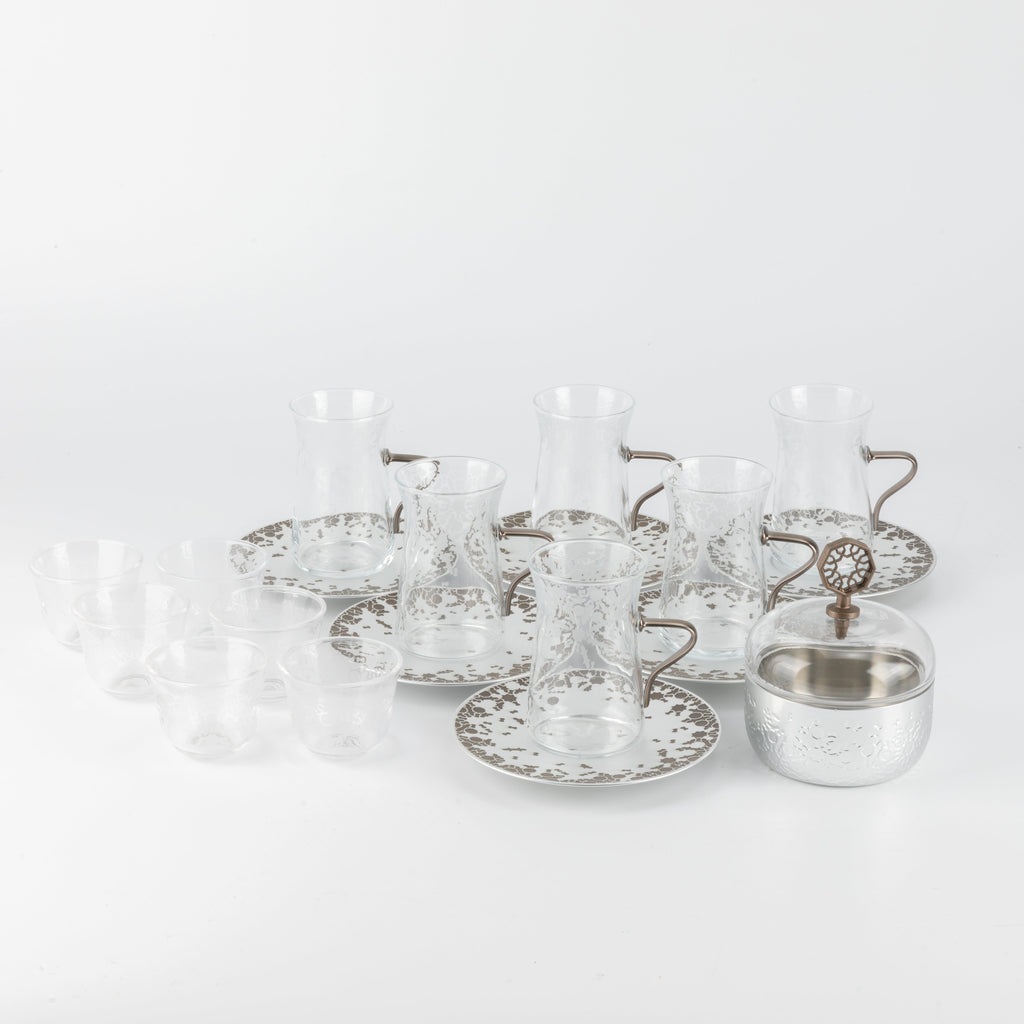 Nourhan -  Tea Set (19-Pc) - Bronze & Silver