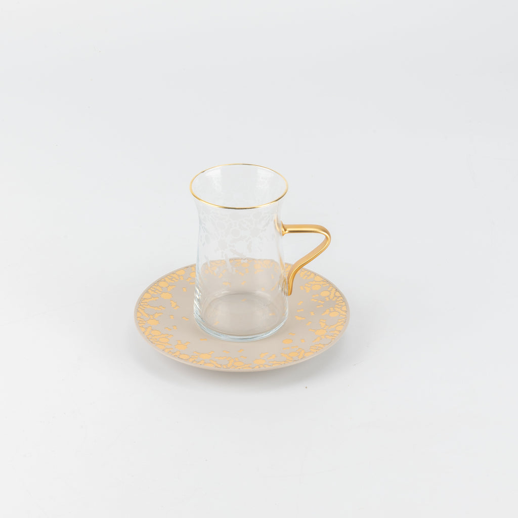 Nourhan -  Tea Set (19-Pc) - Beige & Gold