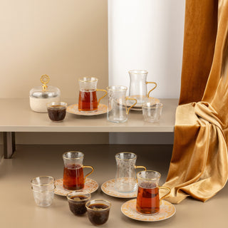 Nourhan -  Tea Set (19-Pc) - Beige & Gold