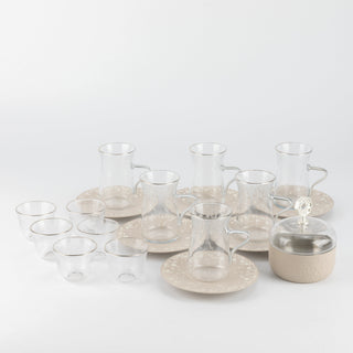 Nourhan -  Tea Set (19-Pc) - Beige & Silver