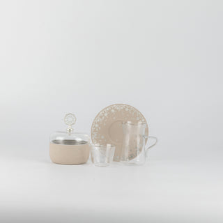 Nourhan -  Tea Set (19-Pc) - Beige & Silver