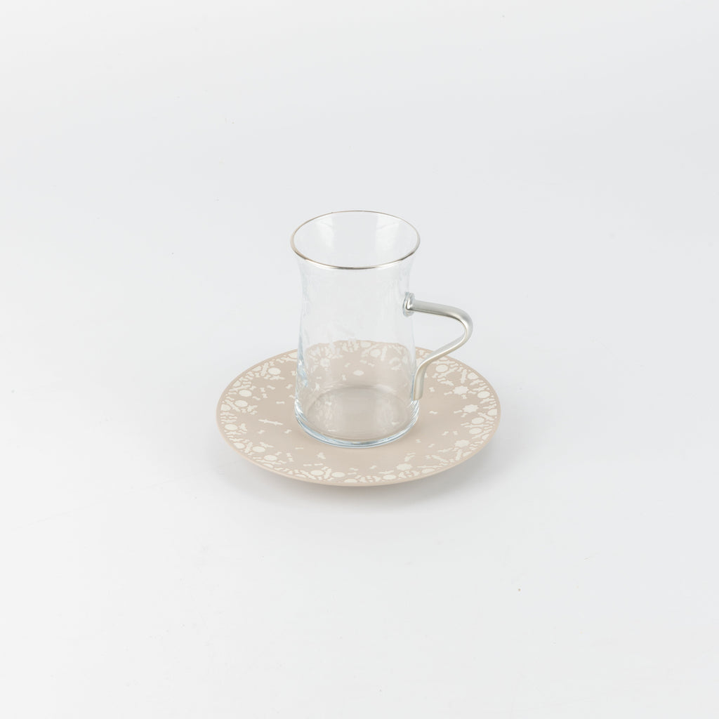 Nourhan -  Tea Set (19-Pc) - Beige & Silver