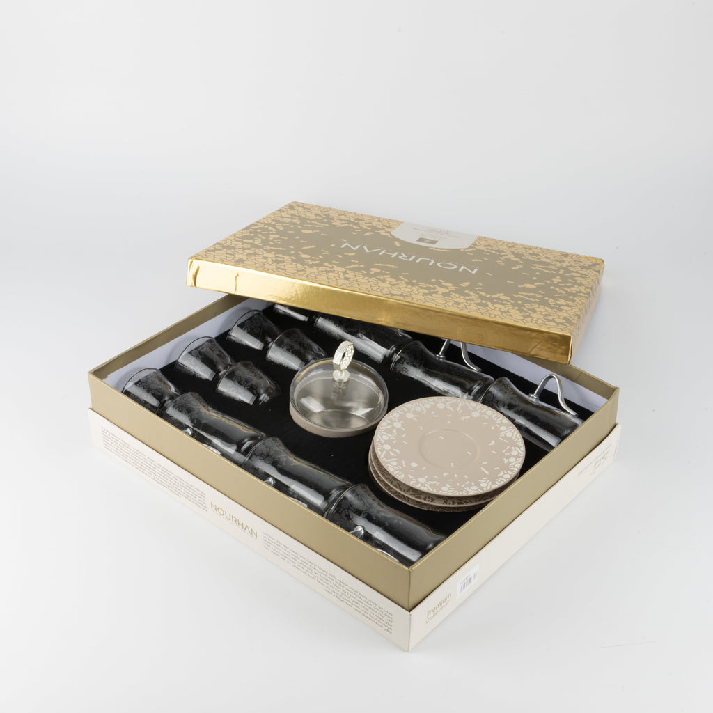 Nourhan -  Tea Set (19-Pc) - Beige & Silver