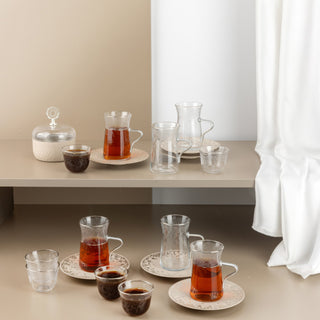 Nourhan -  Tea Set (19-Pc) - Beige & Silver