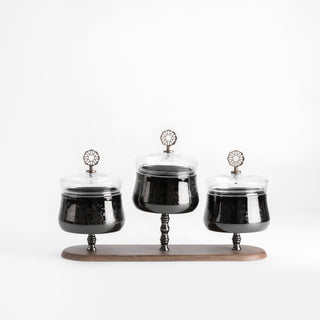 Nourhan - Triple Bowl Serving Set - Black Walnut
