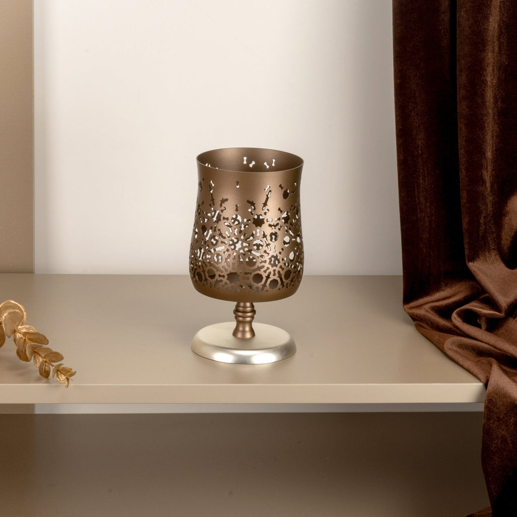 Nourhan - Medium Candle Holder  - Bronze & Silver