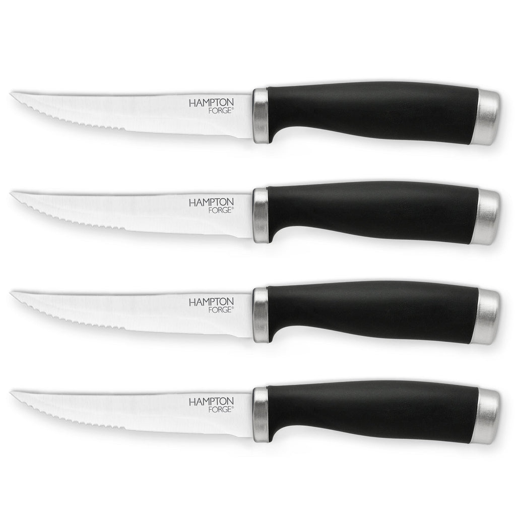 Hampton Forge Epicure Black Steak Knives, Set of 4, plastic/stainless-steel