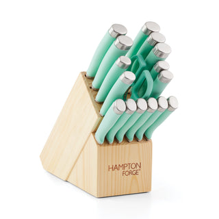 Hampton Forge Epicure Pistachio 17-Piece Cutlery Block Set, wood/acacia/stainless