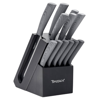 Hampton Forge Raintree Ash 13-Piece Cutlery Block Set, wood/acacia/stainless