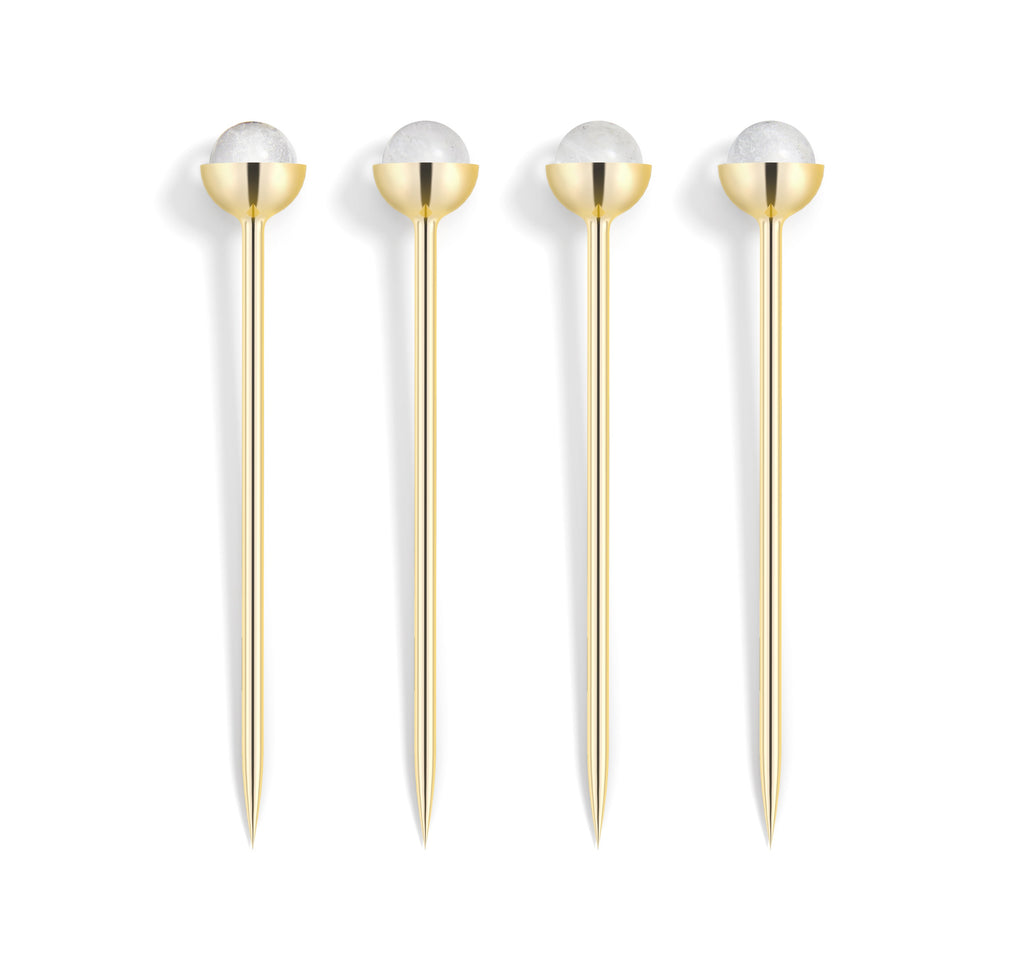 Hospitality Cocktail Picks, Gold & Crystal, Set of 4